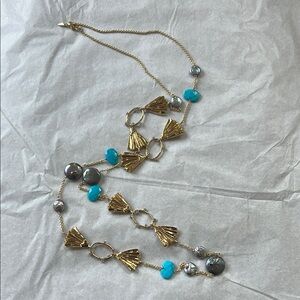 Alexis Bittar Turquoise and Gold Long  Necklace